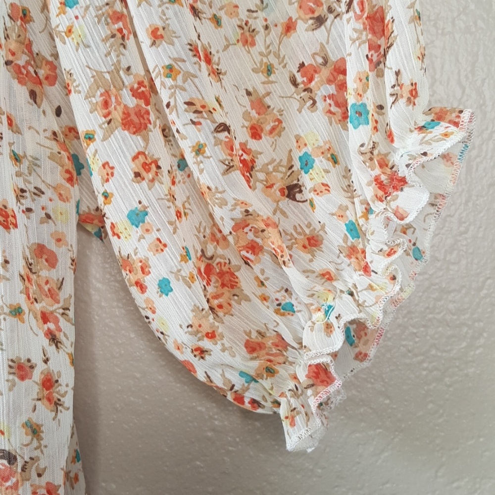 Poetry Boho Romantic Cream Floral Peasant Top Sz S - Picture 5 of 8
